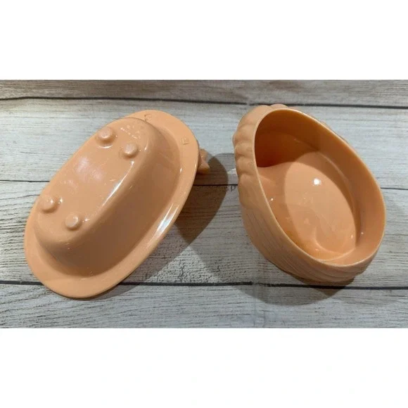 Vintage Retro Lot Of 2 Peach Hard Plastic Swan & Bathtub Soap Dish MCM Tub6 - Picture 4 of 6